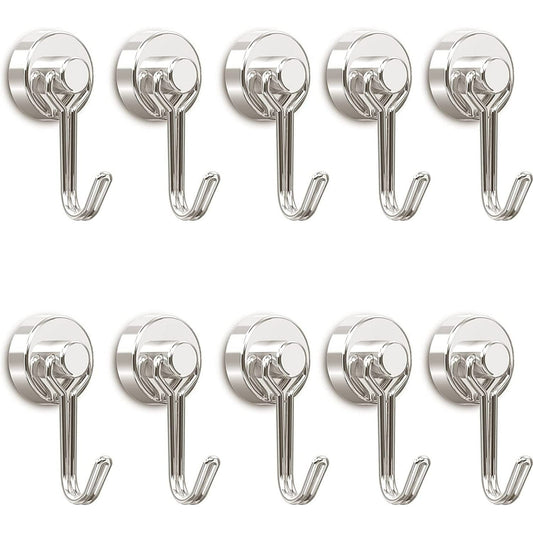 4Pcs 8 Pcs Magnetic Hooks,Heavy Duty 30LBS Neodymium Magnet Hook with Rust Proof for Indoor Outdoor Hanging,Refrige,Grill,Kitchen,Key Holder Silver
