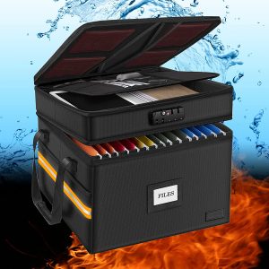 File Box,Fireproof Document Box in Lock,2 Layer Water,Fire hazards Resistant Organizer,Portable,Collapsible Storage Cabinet,Reflective Strip