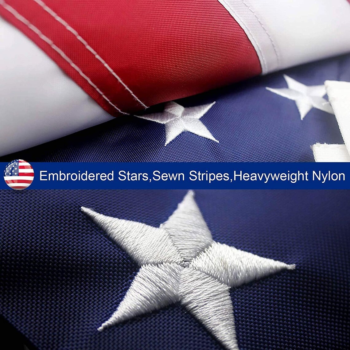 5x8 FT USA American Flag – Nylon, Heavy Duty, Embroidered Stars, Sewn Stripes