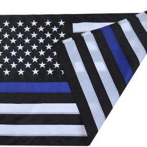 Thin Blue Line Flags 5x8 FT Outdoor Heavy Duty, Black and Blue American Police Flag Honoring Law Enforcement Officers, Embroidered Stars - Sewn Stripes - Brass Grommets - UV Protection