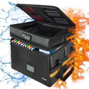 Samerd Portable Fireproof Lockable File Organizer, 2-Layer Foldable Box for Letter and Legal Storage