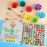 Samerd 4-in-1 Montessori Bead Board, Rainbow Puzzle, Stacking Math Toy, Gift for Kids Ages 3-10.