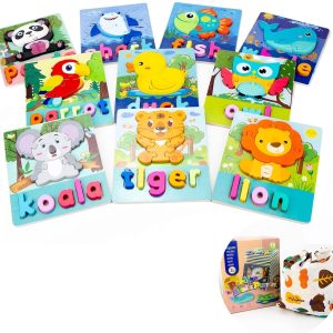 10-Pack Wooden Toddler Puzzles, Montessori Toy for Ages 2-4, Early Learning Preschool Gift