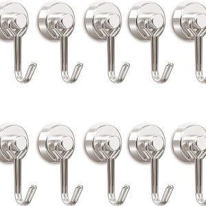 8 Pcs Magnetic Hooks,Heavy Duty 30LBS Neodymium Magnet Hook with Rust Proof for Indoor Outdoor Hanging,Refrige,Grill,Kitchen,Key Holder Silver