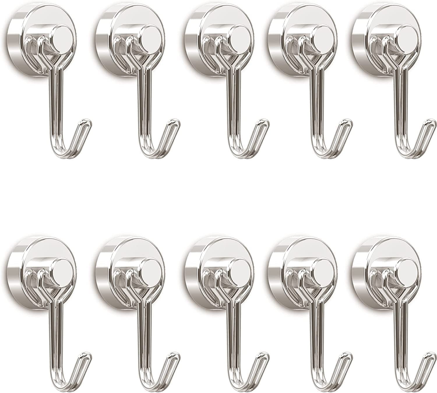 8 Pcs Magnetic Hooks,Heavy Duty 30LBS Neodymium Magnet Hook with Rust Proof for Indoor Outdoor Hanging,Refrige,Grill,Kitchen,Key Holder Silver